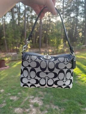 Coach Black and Gray Signature Canvas Wristlet